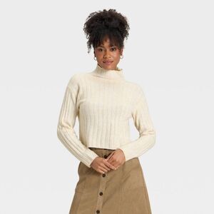 Universal Thread - Women's Ribbed Mock Turtleneck Pullover Sweater -  Cream